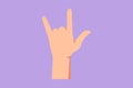 Character flat drawing rock n roll hand gesture symbol. Heavy metal or resistance hand gesture. Nonverbal signs or symbols. Hand