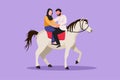 Character flat drawing romantic Arab couple in love riding horse and looking face to face. Happy cute couple getting ready for Royalty Free Stock Photo