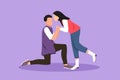 Character flat drawing romantic Arab male kneel and kissing cute female. Couple lovers kissing and holding hand. Happy man and