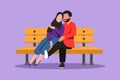 Character flat drawing romantic Arabian couple on bench in park. Happy man hugging and embracing woman at outdoor park. Couple