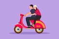 Character flat drawing of romantic couple riding motorcycle. Man driving scooter and woman passenger while hugging. Driving around Royalty Free Stock Photo