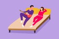 Character flat drawing romantic couple spend free time at home, man plays guitar for woman while lying on bed. Happy husband Royalty Free Stock Photo