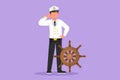 Character flat drawing sailor man standing with call me gesture to be part of cruise ship, carrying passengers traveling across