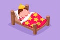 Character flat drawing sick little girl with high fever. Child is sick with flu or coronavirus. Pretty kids lying in bed feel so Royalty Free Stock Photo