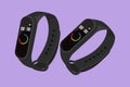 Character flat drawing smart band for fitness or run tracker. Digital smart fitness watch bracelet with touchscreen. Wristband