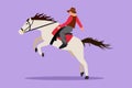 Character flat drawing strong and brave cowboy riding bucking bronco at sunset. Rodeo cowboy at horse ranch. Wild horse race. Cute Royalty Free Stock Photo