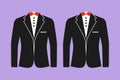 Character flat drawing stylized man formal suit logo, label, template, flyer, sticker, symbol. Men jacket. Wedding men suit,