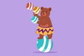 Character flat drawing a trained brown bear juggling on its head while standing on a ball. A very good circus show for all Royalty Free Stock Photo