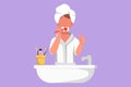 Character flat drawing woman brushing her teeth with thumbs up gesture. Routine habits for cleanliness, health, freshness of mouth