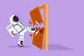 Character flat drawing young astronaut kicks the door until door shattered in moon surface. Spaceman kicking locked door and