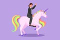 Character flat drawing of young businesswoman riding unicorn symbol of success. Business startup, looking a goal, achievement,