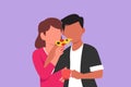 Character flat drawing young couple sharing pizza cut. Man and woman eating Italian pizza together. Celebrate anniversaries and Royalty Free Stock Photo