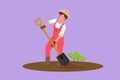 Character flat drawing young female farmer shoveled the soil with the plants using a shovel. Farming challenge at rural or