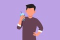 Character flat drawing young handsome man looking and holding plastic glass of orange juice with one hand on the waist. Feel