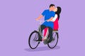 Character flat drawing young loving Arab couple cycling, kissing each other. Romantic human relation, love story, newlywed family