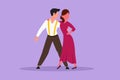 Character flat drawing young people dancing salsa. Happy man and woman in dance. Pairs of dancers with waltz tango and salsa