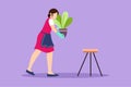 Character flat drawing young woman in cozy room holds pot with plant in her hands. Growing and caring house plants. Pretty girl Royalty Free Stock Photo