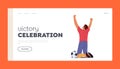 Character Football Victory Celebration Landing Page Template. Happy Man Soccer Player Celebrating Win After Goal Royalty Free Stock Photo