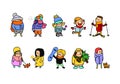 Character funny people winter set. Hand drawn vector illustrator Royalty Free Stock Photo