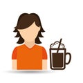 character girl cup coffee icon graphic Royalty Free Stock Photo