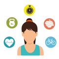 Character girl fitness gym icons Royalty Free Stock Photo