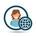 Character girl globe social media concept Royalty Free Stock Photo