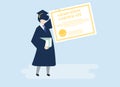 Character of a graduate holding a graduation certificate illustration