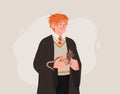 Character from Harry Potter books Ron Weasley. Young magician or wizard in Hogwarts and Gryffindor uniform Royalty Free Stock Photo