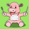 Character Hippopotamus With Ready For Eat Food Royalty Free Stock Photo