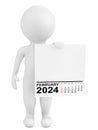 Character Holding Calendar February 2024 Year. 3d Rendering