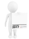 Character holding calendar January 2017. 3d Rendering Royalty Free Stock Photo