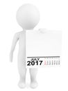 Character holding calendar July 2017. 3d Rendering Royalty Free Stock Photo