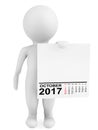 Character holding calendar October 2017. 3d Rendering Royalty Free Stock Photo