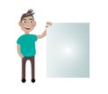 Character holding white sign to write it on your text Royalty Free Stock Photo