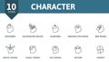 Character icon set. Contains editable icons personality theme such as open-minded, shared mind, mind trigger and more.