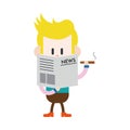 Character illustration design. Businessman reading news and smoking cartoon,eps