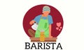 Character Illustration female barista making the coffee, coffee bar.flat design. flyer design. Maret Royalty Free Stock Photo