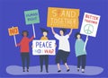 Character illustration of people holding protest signs Royalty Free Stock Photo