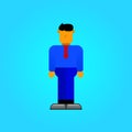 character illustration of a person wearing neat clothes. blue color combination with a simple and flat design