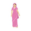 Character Of Indian Woman Wearing Pink Saree In Standing Pose On White