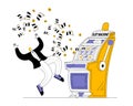 A character jumps happily next to a slot machine with a jackpot.