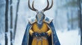 Golden Horned Mallgoth In Snow: A Realistic Yet Ethereal Masterpiece