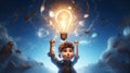 Character with a light bulb above their head, representing creativity Royalty Free Stock Photo