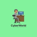 Cyber world cyber cafe vector mascot logo