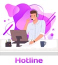 Character male call center hotline. Online customer support worker, telephone service operator