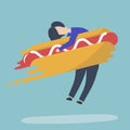 Character of a man hugging a fast food hotdog illustration Royalty Free Stock Photo