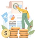 Character manage finances. Man calculating analyzing personal or corporate budget, managing income Royalty Free Stock Photo