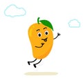character mango, fruit. Cute and funny comic style. Flat cartoon vector illustration isolated Royalty Free Stock Photo