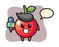 Character mascot of cherry as a news reporter Royalty Free Stock Photo