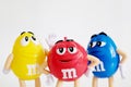 Character mascot of chocolate brand m&m`s